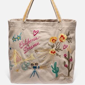 Johnny Was California Embroidered Canvas Tote Bag - Cream